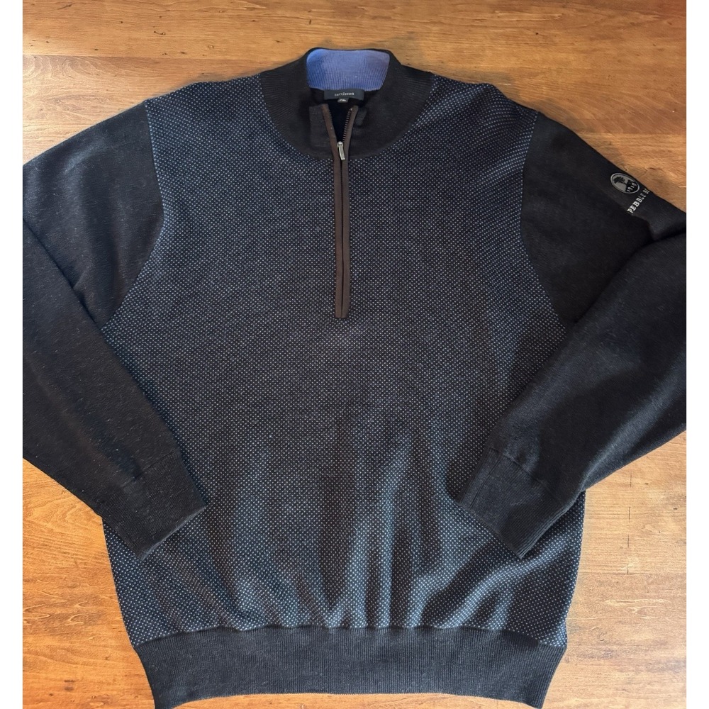 Turtleson Pebble Beach 1919 Men's XL Merino Wool 1/4 Zip Golf Sweater Blue